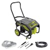 Sun Joe Portable Propane Generator with a 2.0-Ah lithium-ion battery, propane hose, funnel, and assembly tool kit.