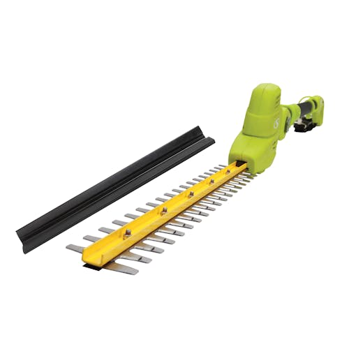 Sun Joe 3.8-amp 18-inch Multi-angle Electric Pole Hedge Trimmer with blade cover.