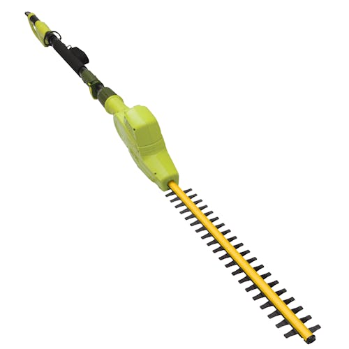 Angled view of the Sun Joe 4-amp 21-inch Electric Telescoping Pole Hedge Trimmer.