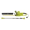 Sun Joe 4.5-amp 19-inch Multi-Angle Telescoping Convertible Electric Pole Hedge Trimmer with pole and blade cover.