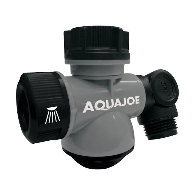 Aqua Joe Multi-Function gray-colored Outdoor Faucet and Garden Hose Tap Connector.