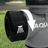 Close-up of the faucet dial on the Aqua Joe Multi-Function gray-colored Outdoor Faucet and Garden Hose Tap Connector.