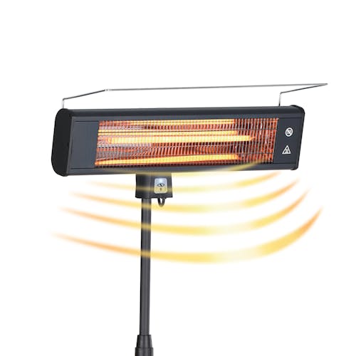 Close-up of the heater head and metal safety bar on the Sun Joe Water-Resistant Electric Indoor and Outdoor Patio Infrared Heater.
