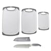 EatNeat 5-Piece Cutting Board & Knife Set with 3 sizes of boards, a knife, and blade sheath.