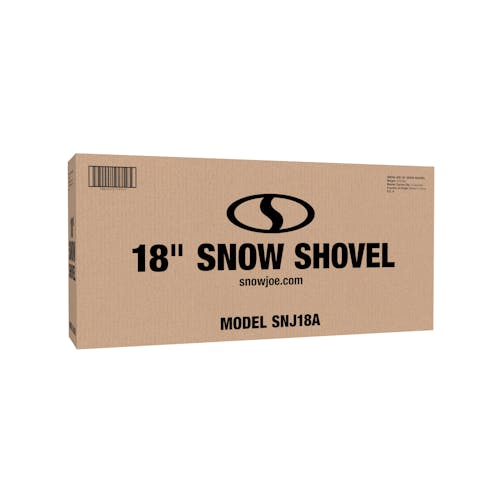 Packaging for the Snow Joe 18-inch Heavy Duty Aluminum Snow Shovel.