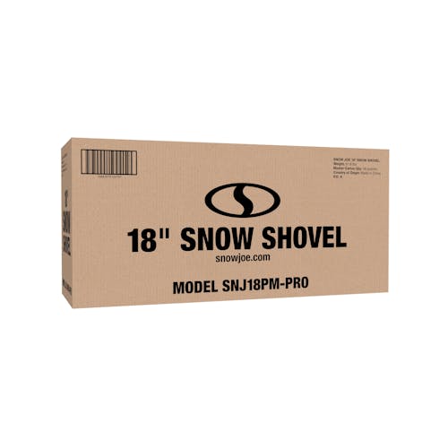 Packaging for the Snow Joe 18-inch 2-in-1 Snow Shovel and Pusher.