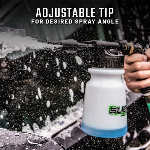 Adjustable tip for desired spray angle.