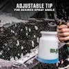 Adjustable tip for desired spray angle.