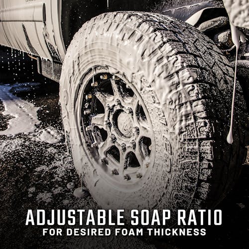 Adjustable soap ratio for desired foam thickness.