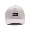 Front view of the Slick Products one-size-fits-all gray micro tech snapback hat.