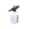Sun Joe Adjustable Foam Cannon filled with cleaning detergent.