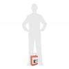 Actual size depiction of the Sun Joe 1-gallon Orange Vanilla Scented Premium Snow Foam Pressure Washer Rated Car Wash Soap and Cleaner which is below knee height.