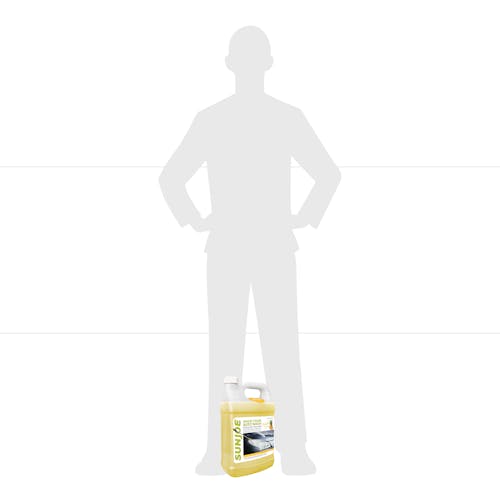 Actual size depiction of the Sun Joe 1-gallon Pineapple Scented Premium Snow Foam Pressure Washer Rated Car Wash Soap and Cleaner which is below knee height.