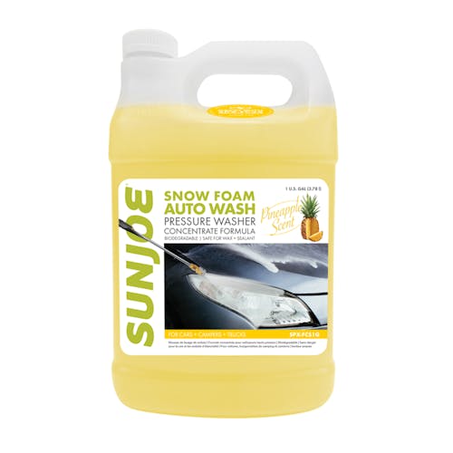 Front view of the Sun Joe 1-gallon Pineapple Scented Premium Snow Foam Pressure Washer Rated Car Wash Soap and Cleaner.
