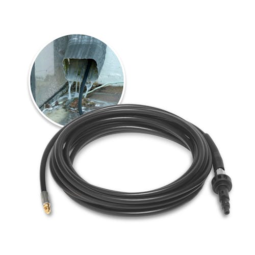 SPX-PCH25 25 foot drain cleaning hose with inset image of hose in use