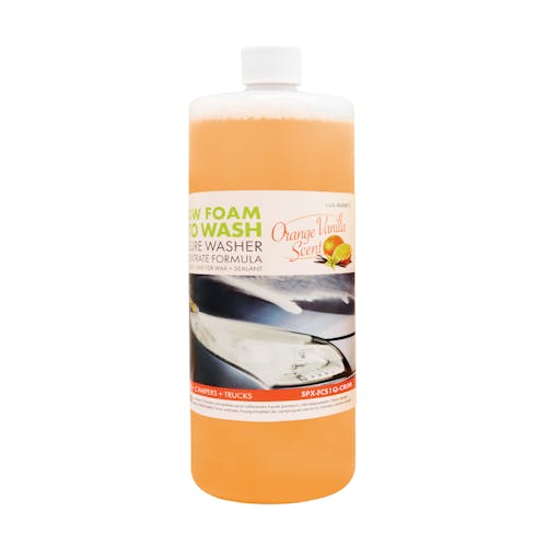 Sun Joe 1 quart orange-vanilla scented Snow Foam Pressure Washer Detergent.