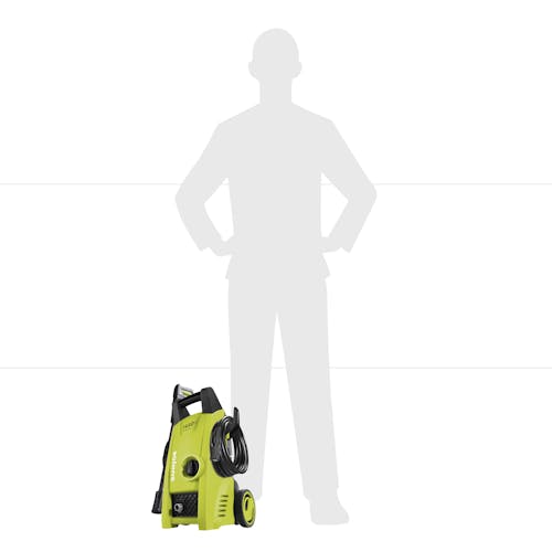 Actual size depiction of the Sun Joe 11-amp Electric Pressure Washer with 1450 PSI which is about knee height.