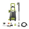 Sun Joe 13-amp 2050 PSI Electric Pressure Washer with spray wand, hose, hose connecter, nozzle attachments, and foam cannon.