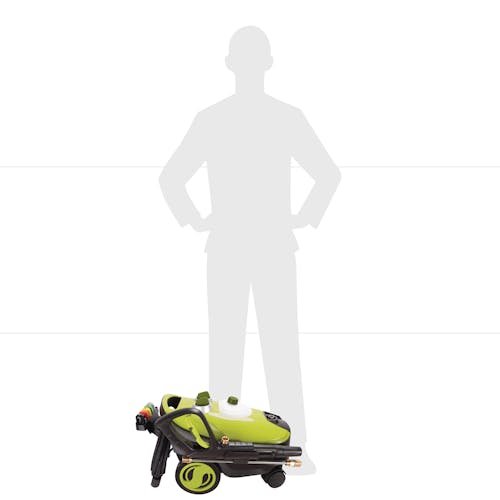 Actual size depiction of the Sun Joe 14.5-amp 2030 PSI Portable Electric Pressure Washer which is below knee height.