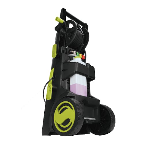 Rear-angled view of the Sun Joe 13-amp 2250 PSI Brushless Induction Electric Pressure Washer.