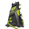 Sun Joe 13-amp 2250 PSI Brushless Induction Electric Pressure Washer with a garden hose connected to the adapter.