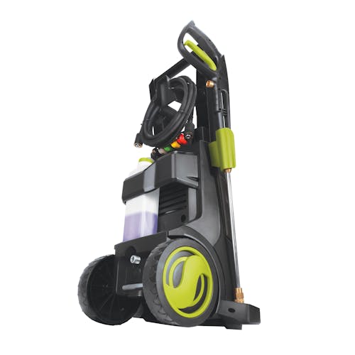 Rear-angled view of the Sun Joe 14.9-amp 2350 PSI Brushless Induction Electric Pressure Washer.
