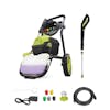 Sun Joe 13-amp 2500 PSI High Performance Induction Motor Electric Pressure Washer. with spray wand, hose, hose adapter, quick connect tips, and needle clean out tool.