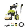 Sun Joe 13-amp 2500 PSI High Performance Electric Pressure Washer with spray wand, hose, hose adapter, quick connect tips, and needle clean out tool.
