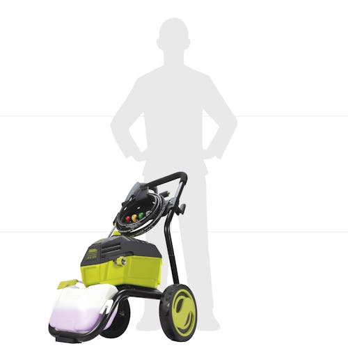 Actual size depiction of the Sun Joe 14.5-amp 3000 PSI High Performance Brushless Induction Motor Electric Pressure Washer which is about waist height.