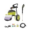 Sun Joe 14.5-amp 3000 PSI High Performance Brushless Induction Motor Electric Pressure Washer with spray wand, hose, hose adapter, quick connect tips, and needle clean out tool.