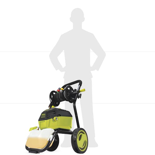 Actual size depiction of the Sun Joe 14.5-amp 3000 PSI High Performance Electric Pressure Washer which is about waist height.