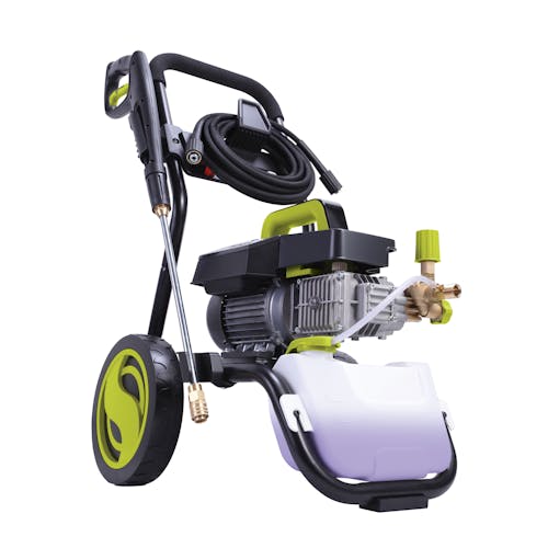 Angled view of the Sun Joe 13.5-amp 1800 PSI Commercial Series Cold Water Electric Direct Drive Crank Shaft Pressure Washer.