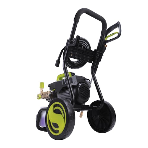 Rear-angled view of the Sun Joe 13.5-amp 1800 PSI Commercial Series Cold Water Electric Direct Drive Crank Shaft Pressure Washer.