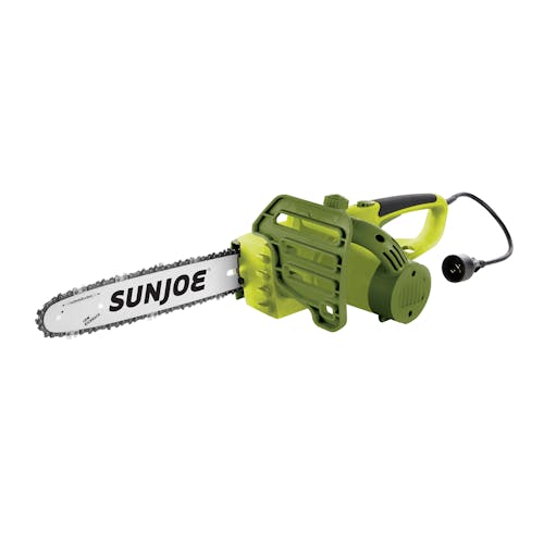 Right-angled view of the Sun Joe 9-amp 12-inch Electric Chain Saw.