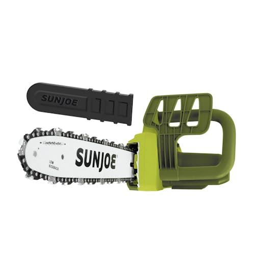 Sun Joe 9-amp 14-inch Electric Chain Saw with blade cover.