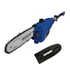 Sun Joe 6.5-amp 8-inch Electric Multi-Angle Blue-colored Pole Chain Saw with blade cover.