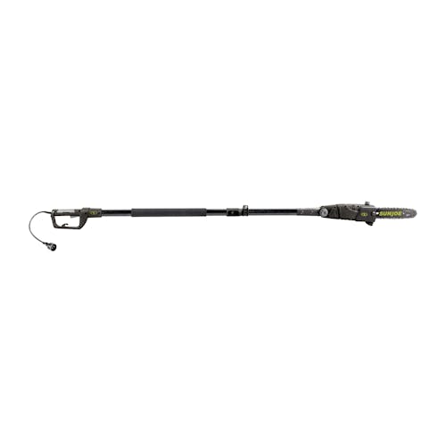 Side view of the 8-amp pole saw with motion blur showing the adjustable head.