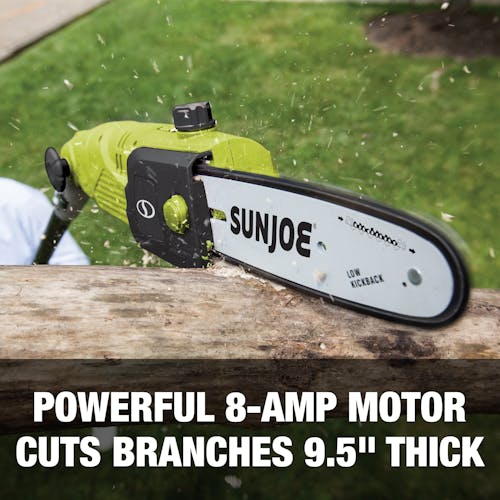 Powerful 8-amp motor cuts branches 9.5 inches thick.