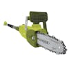 Angled view of the Sun Joe 8-amp 8-inch Electric Convertible Pole Chain Saw.