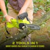 2 tools in 1: Chainsaw or a pole chainsaw.