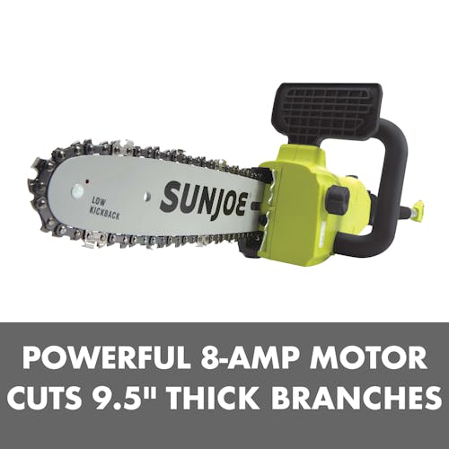 Powerful 8-amp motor cuts 9.5 inch thick branches.