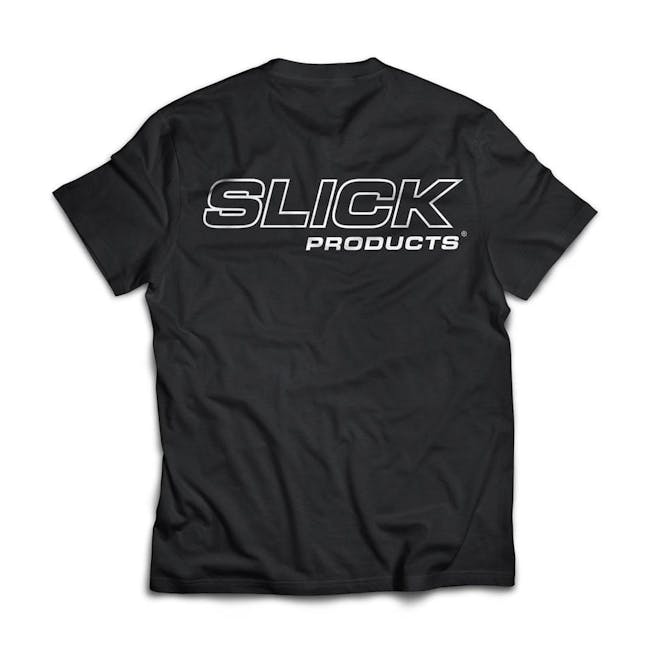 Slick Products Black Classic Tee. The brand name is large on the back.