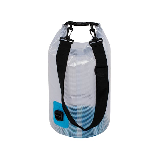 TrailGear 10-liter sky blue transparent dry bag.