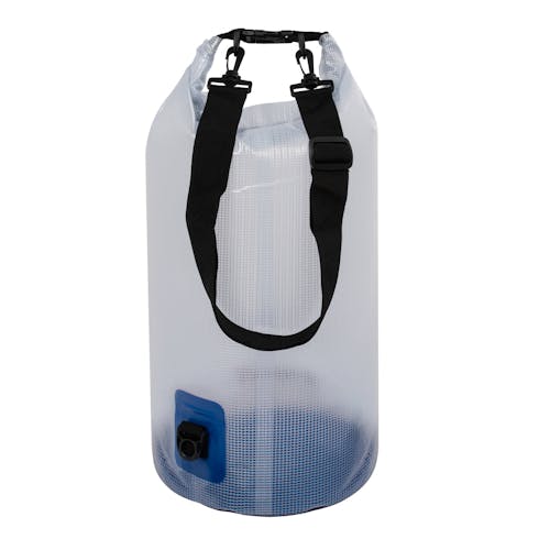 TrailGear 20-liter blue transparent dry bag.