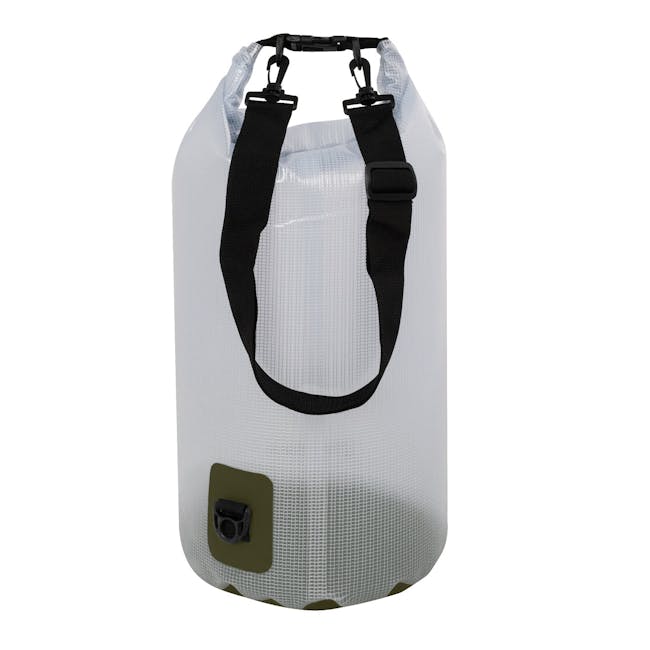 TrailGear 20-liter olive transparent dry bag.