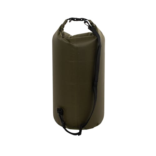 View of the shoulder strap on the TrailGear 20-liter heavy-duty olive dry bag.