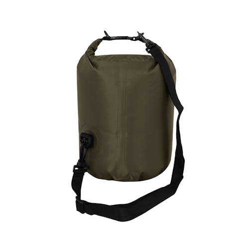 View of the shoulder strap on the TrailGear 5-liter heavy-duty olive dry bag.