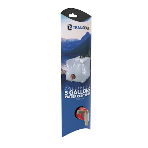 Packaging for the TrailGear 20-liter Collapsible Water Container.