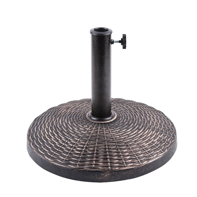 Bliss Outdoors 17.5-inch Outdoor Umbrella Stand with a Wicker Pattern Design.