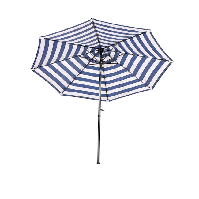 Bliss Outdoors 9-foot blue and white striped patio umbrella.